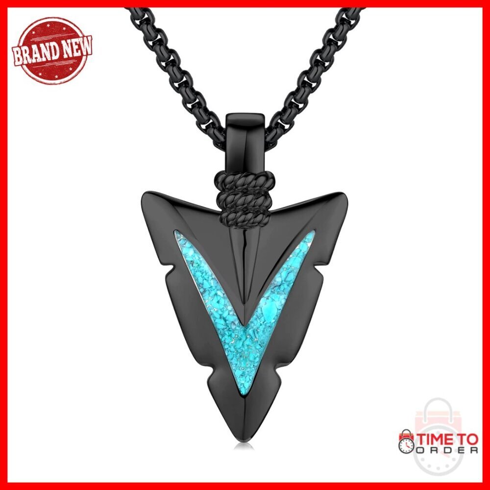 925 Sterling Silver Arrow Pendant Necklace with Turquoise Stone for Men Women